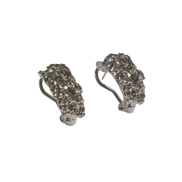 Silver Tone Nugget Textured Hoop Earrings Latch Back Closure Costume Fashion - Picture 2 of 4
